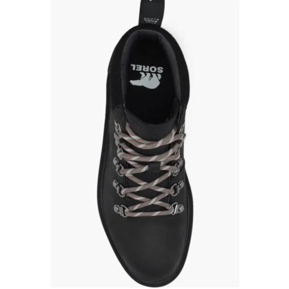 SOREL Womens 6 Leather Suede Hi-Line Combat Boots in Black/Jet Waterproof NIB
